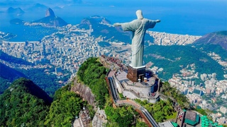 Вeautiful aerial view of the iconic monument of Cristo Redentor, Corcovado, Rio de Janeiro, Brazil