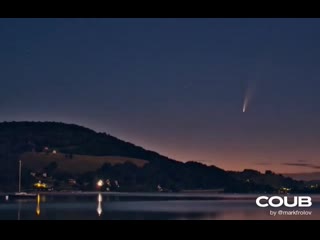 Timelapse of Neowise comet rising on a lake landscape