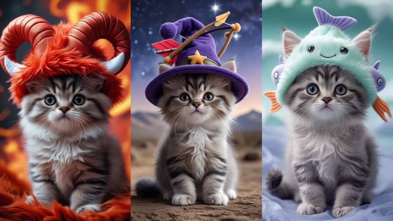 12 Zodiac Signs as Cute little cats