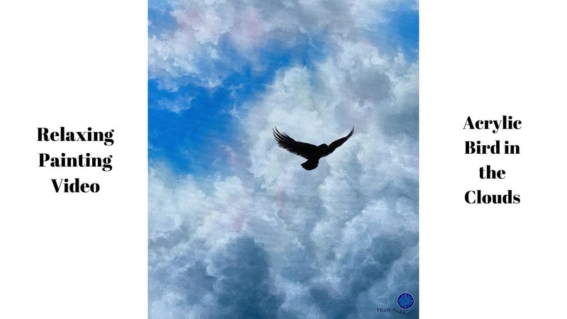 Relaxing Painting Video Acrylic Bird in the Clouds ( Color By