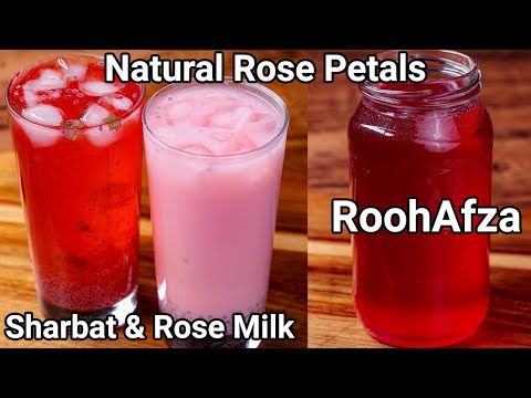 Homemade Rooh Afza Sharbat Premix Refreshing Summer Drink 2 ways, Rose Sharbat Milk