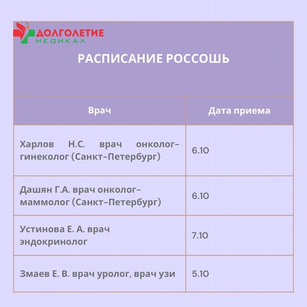 Россошь: расписание на неделю с 2.10 по 8.10 Представляем Вашему вниманию новое