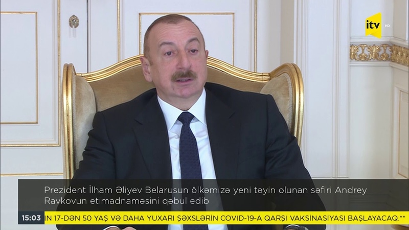 Prezident İlham Əliyev Belarusun yeni təyin olunan səfiri Andrey Ravkovun etimadnaməsini qəbul